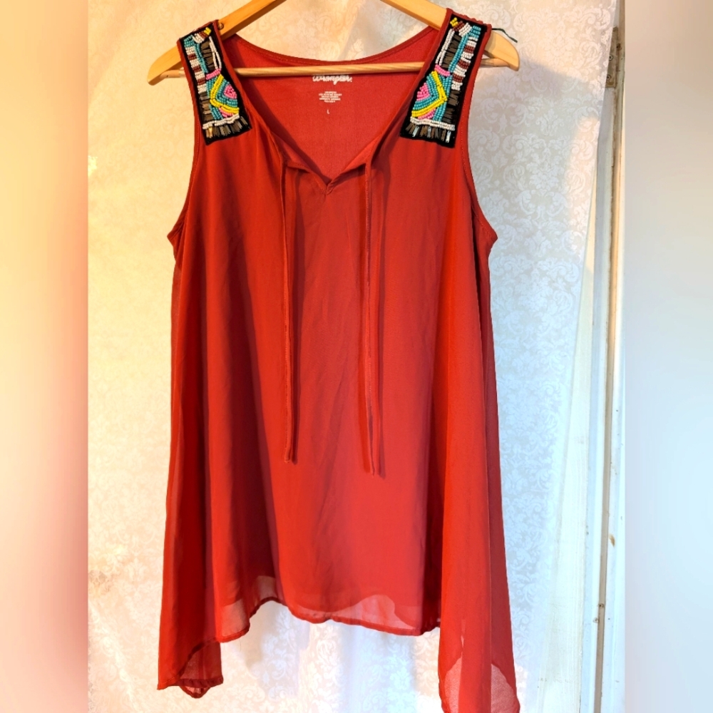 Wrangler Orange Beaded Detail Sleeveless Top Sz. Large - Picture 3 of 12